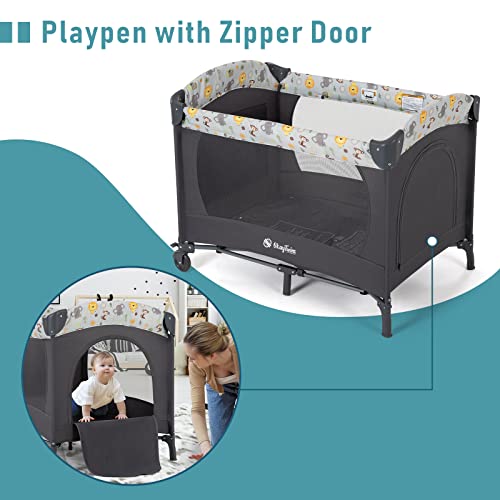 Light Gray Twin Bassinet & Playard with 2 Removable Portable Bassinets F5148