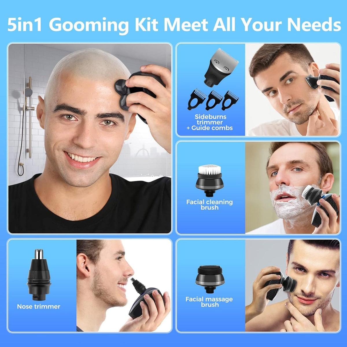 5 in 1 Cordless Waterproof Electric Rotary Head Shaver K875367
