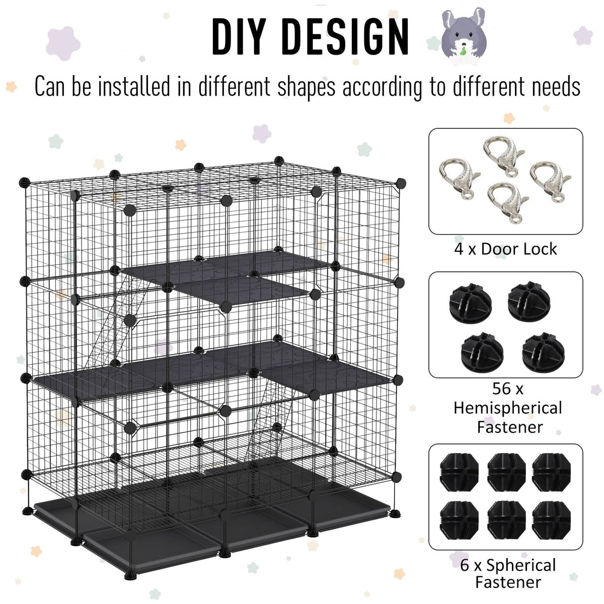 Black Steel Pet Playpen with Trays Z80721