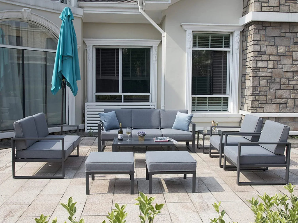 Grey 8 Piece Aluminum Outdoor Sectional Sofa with Ottomans and Coffee Table Z5168