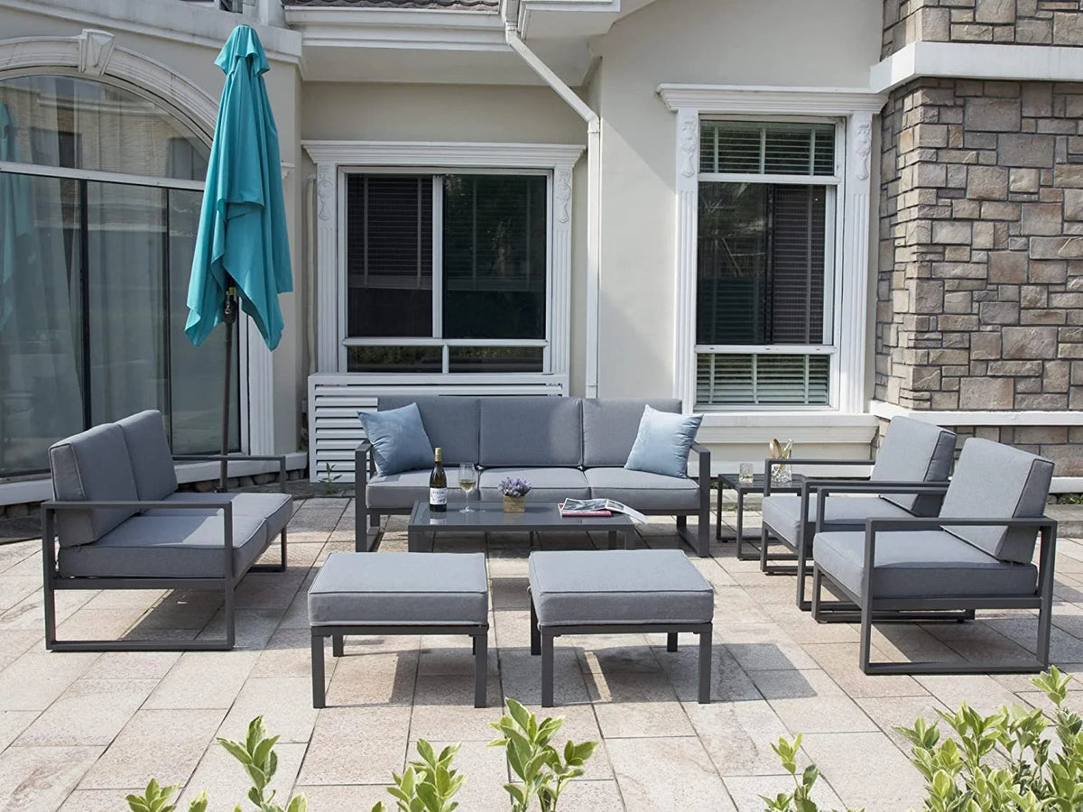 Grey 8 Piece Aluminum Outdoor Sectional Sofa with Ottomans and Coffee Table Z5168