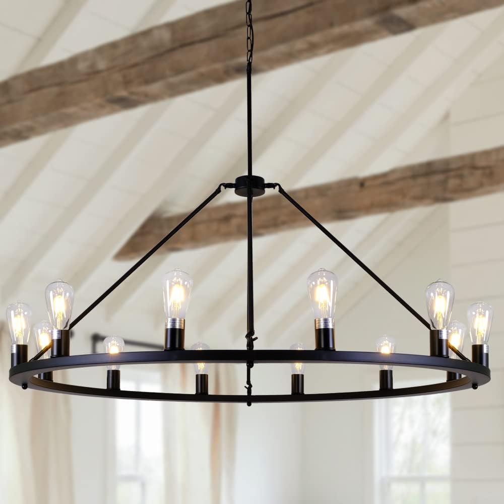 W47'' Rustic Rod Iron Chandelier Lighting Fixture Y10244