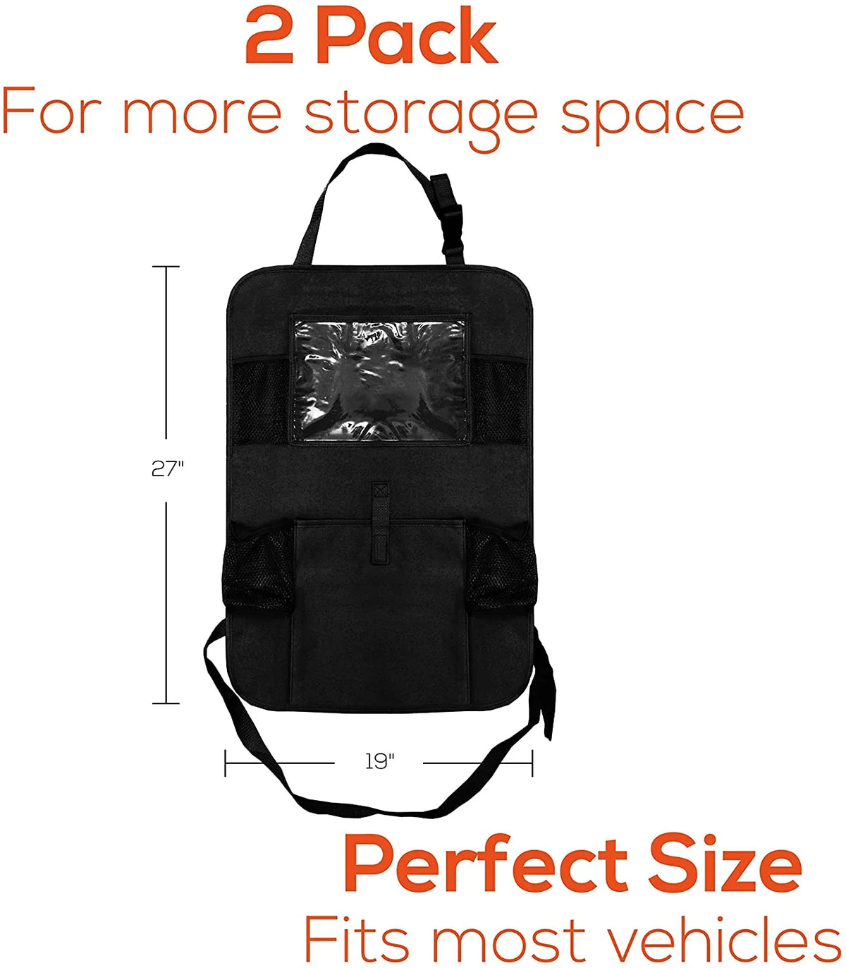 Black 2 Pack X-Large Backseat Car Organizer with 5 Pockets E63887