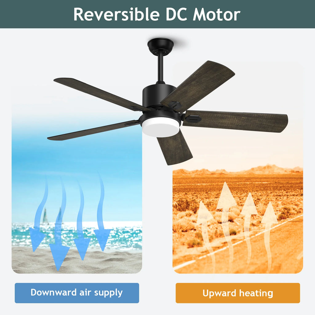 Ceiling Fan with Light and Remote Control, 52 '' 6-Speed Reversible 5 Wood Blades N97152