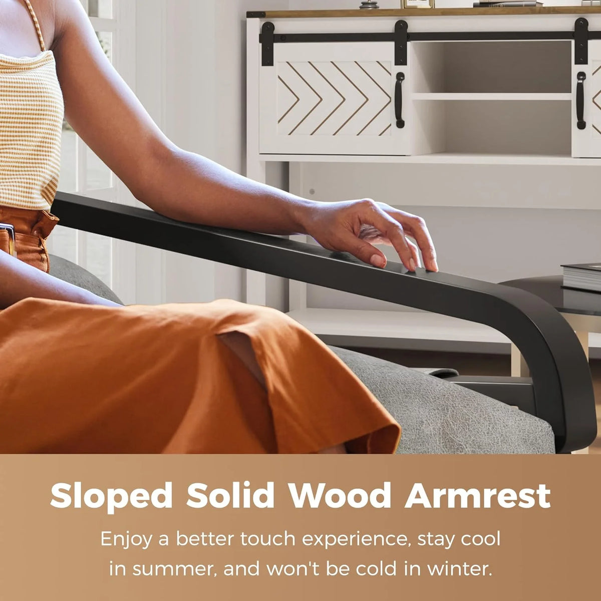 Oversized Upholstered Accent Chair with Wood Armrest, Grey B1922