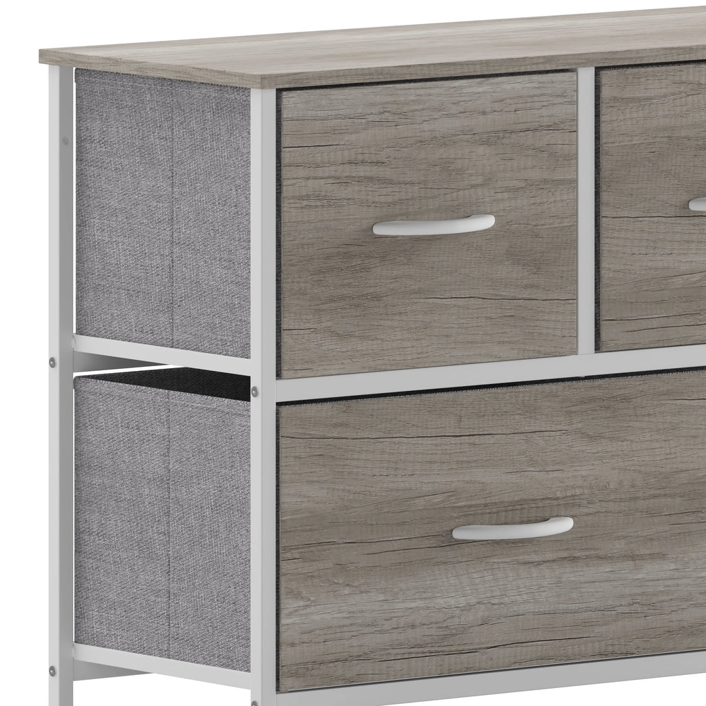 5 Drawer Storage Dresser with White Cast Iron Frame and Light Natural Wood Top E838959