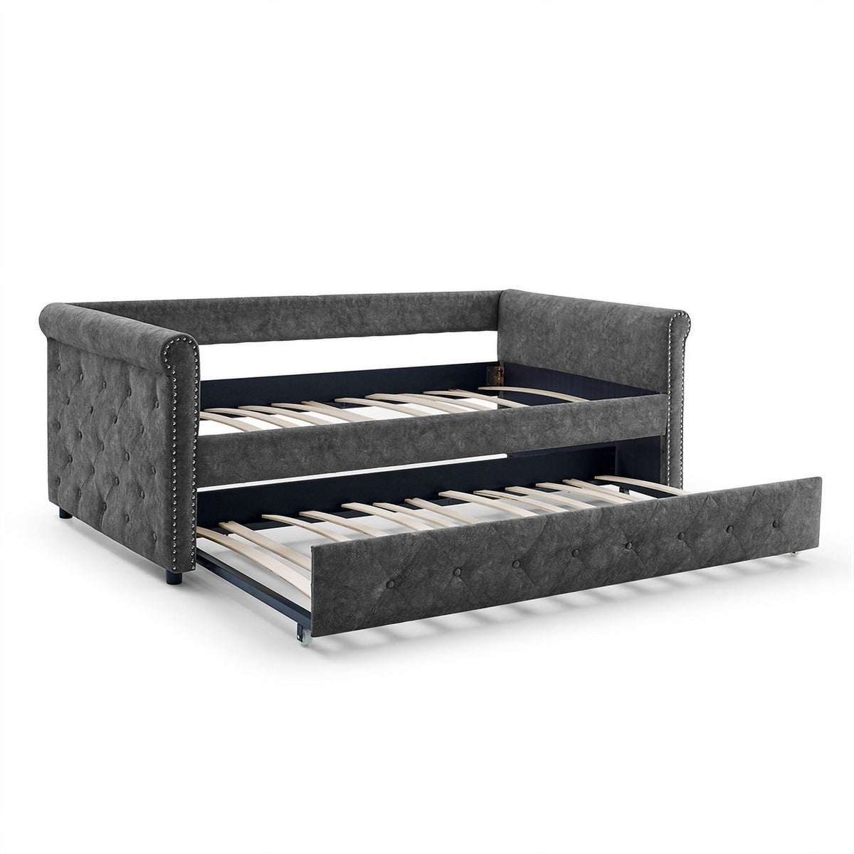 Gray Upholstered Tufted Sofa Bed With Rollers C521