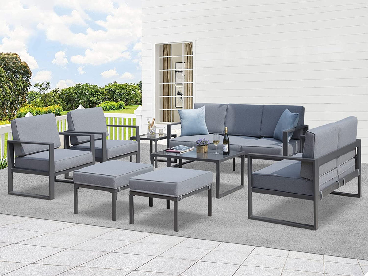 Grey 8 Piece Aluminum Outdoor Sectional Sofa with Ottomans and Coffee Table Z5168