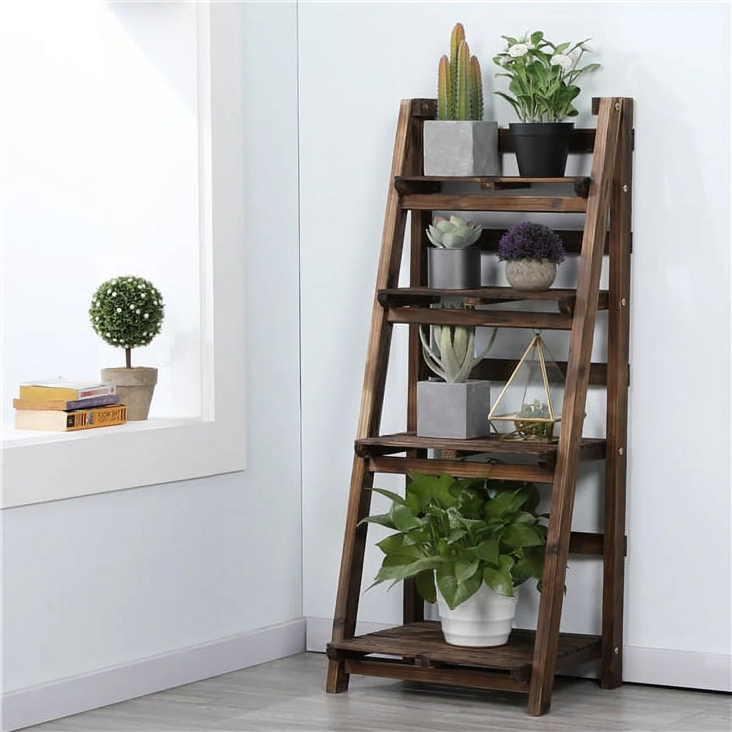 4 Tier Foldable Wooden Flower Stand Ladder Shelves L24566