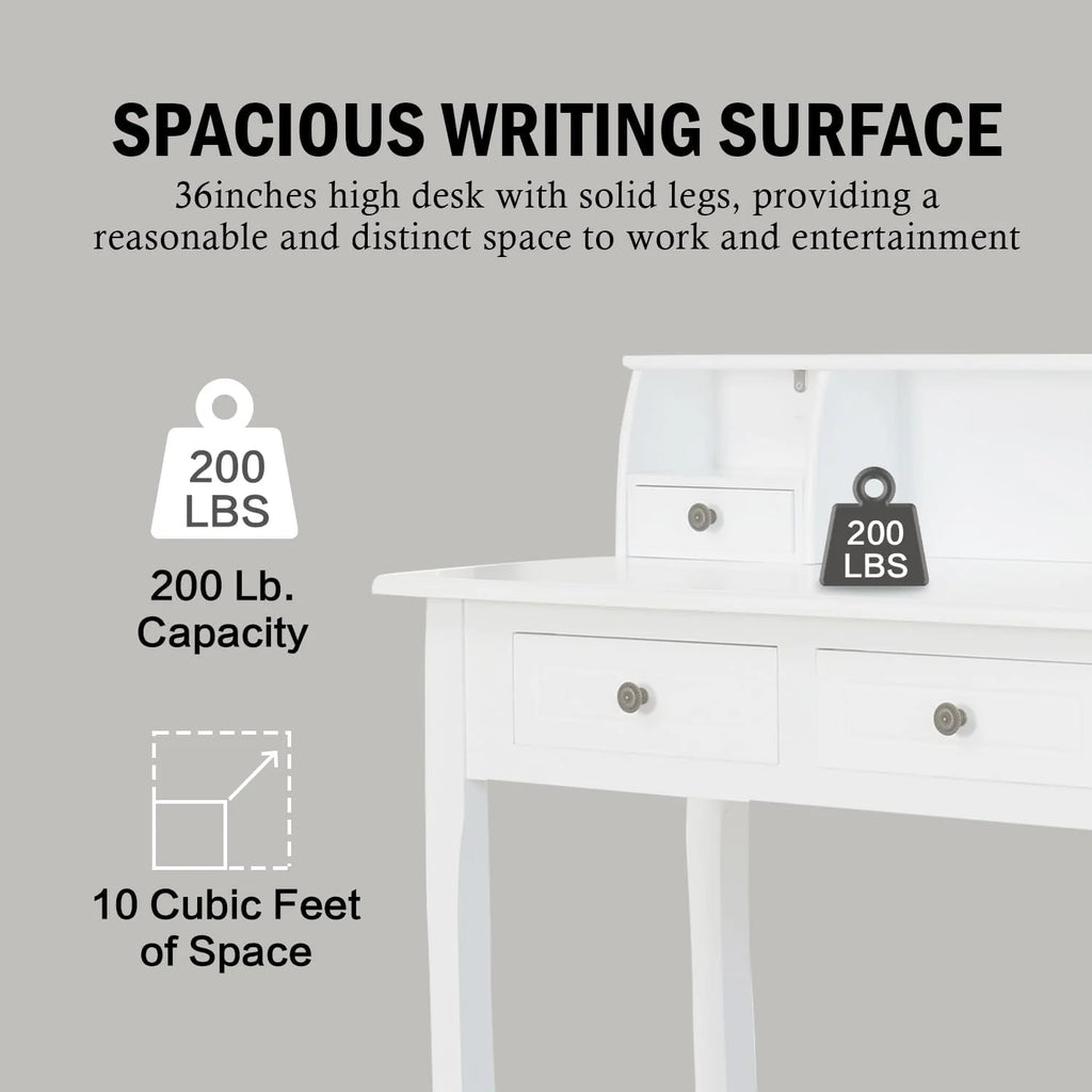White 32 Inch Writing Desk with Storage Drawers C9454