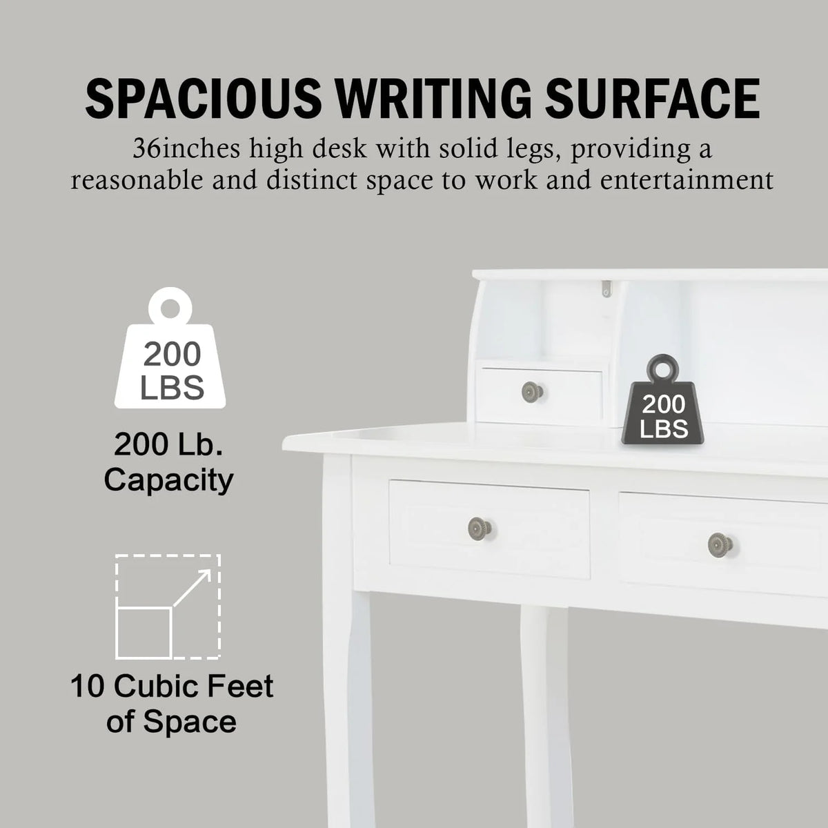 White 32 Inch Writing Desk with Storage Drawers C9454