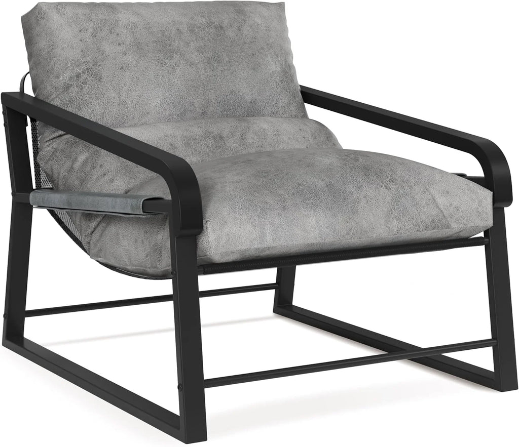 Oversized Upholstered Accent Chair with Wood Armrest, Grey B1922
