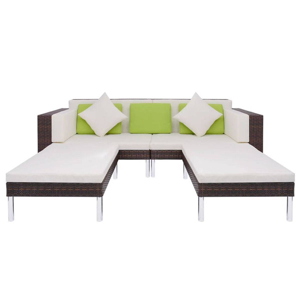 4 Piece Outdoor Conversation Set Cushioned Corner Sofa with Ottoman and Coffee Table Sectional Sofa Set Brown Poly Rattan L9792