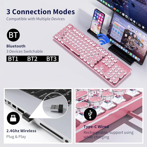 Pink Wireless Mechanical Keyboard with White Backlit N44369