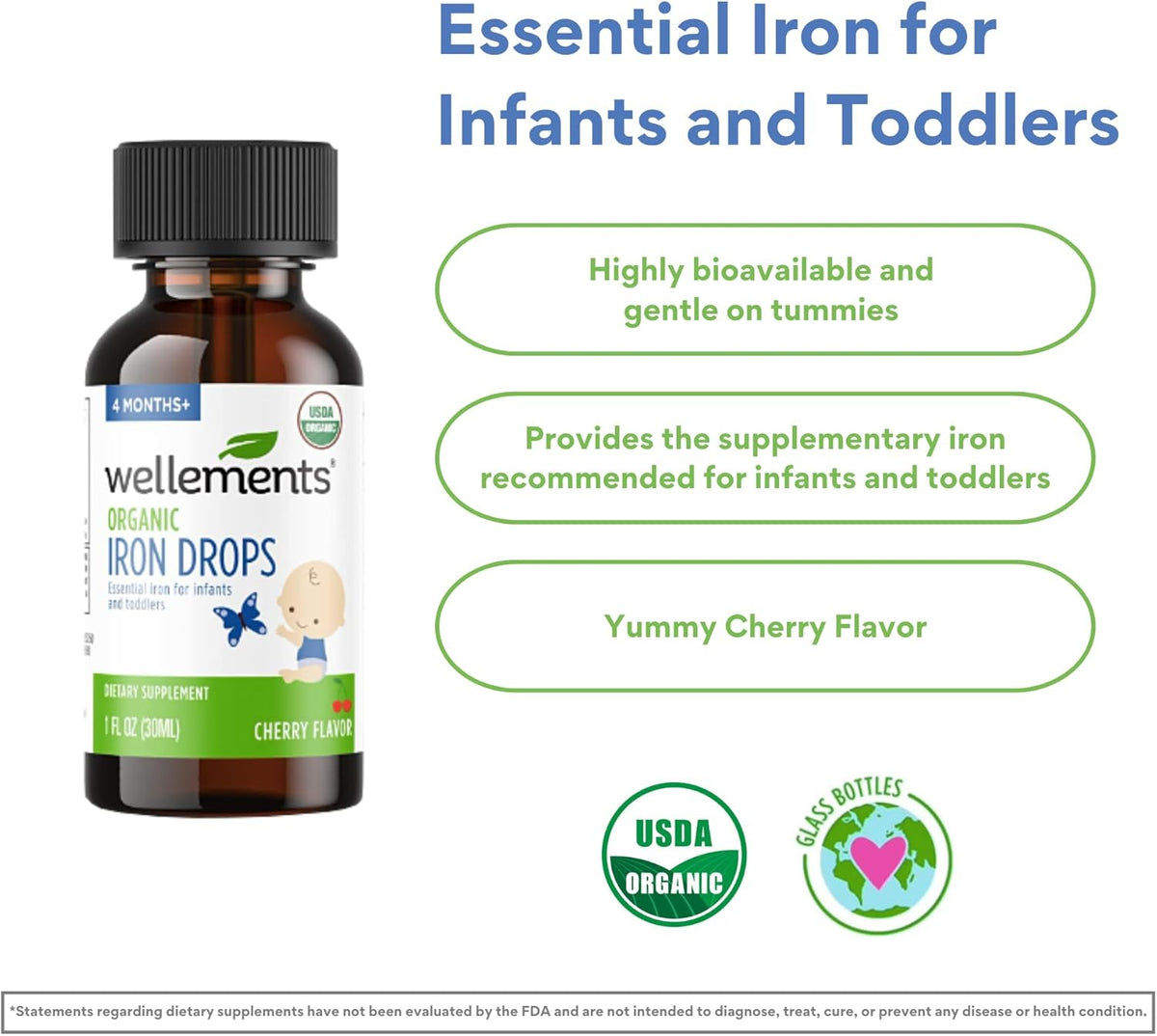 Organic Iron Drops for Babies, Cherry Flavor, 1 Fl Oz P463736