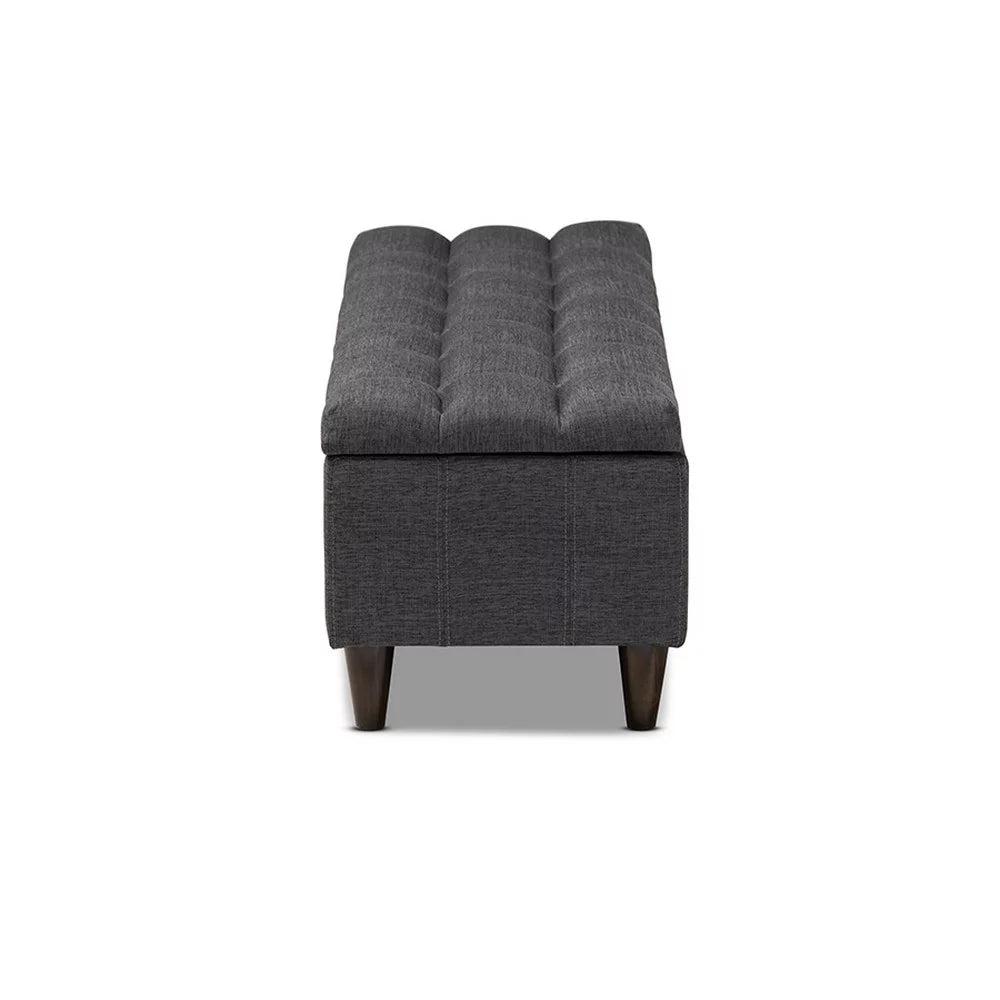 Charcoal Fabric Upholstered Wood Storage Bench Ottoman A494328