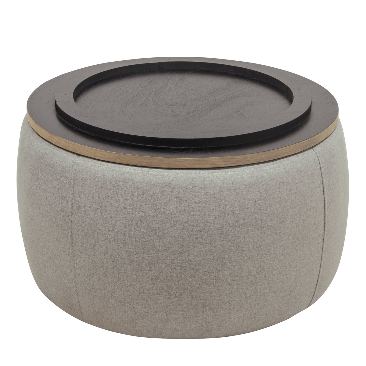 Grey Round Storage Ottoman with Wood Tray V3448