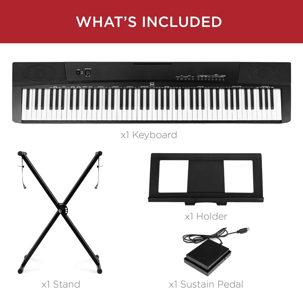 88-Key Full Size Digital Piano Keyboard Set with Semi-Weighted Keys, Stand, Sustain Pedal, Built-In Speakers, Power Supply D52517