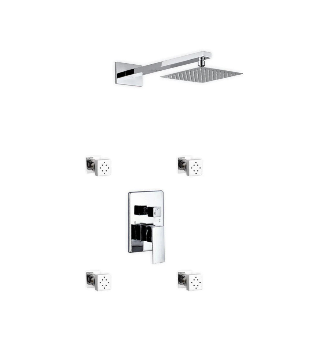 Brass Shower Set with 8 Square Rain Shower and 4 Body Jets H763265