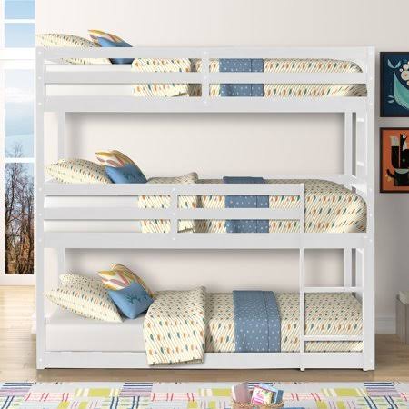 Solid Wood Twin Triple Bunk Bed White J422