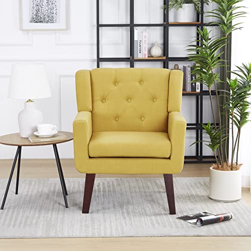 Beige Set of 2 Linen Fabric Button-Tufted Accent Chair C216