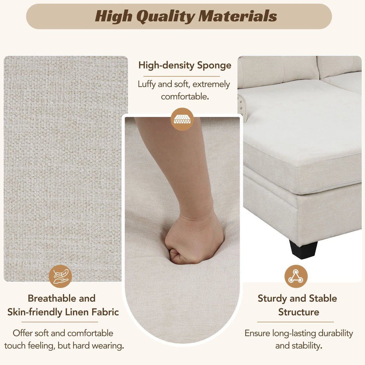 Beige U-Shaped Sectional Sofa H768068