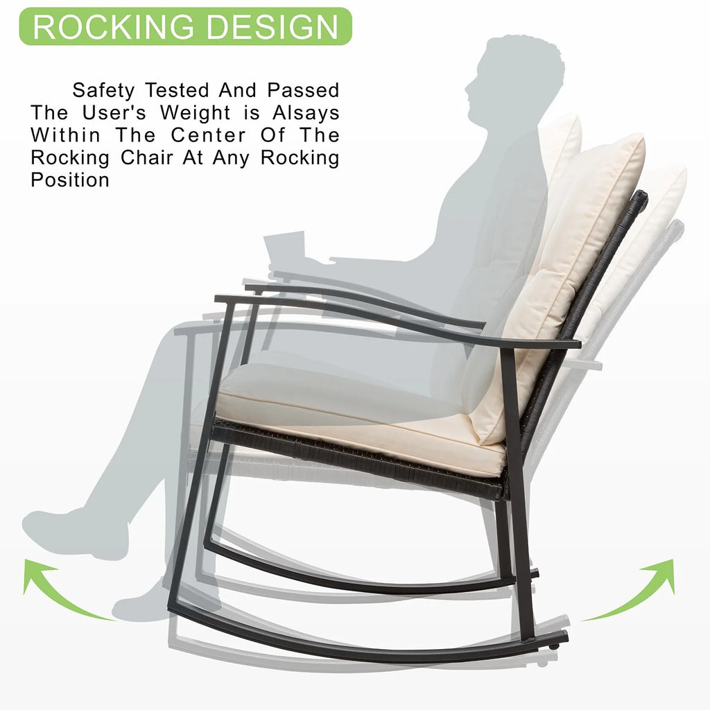 3 Piece Beige Outdoor Rocking Chair Set C80886