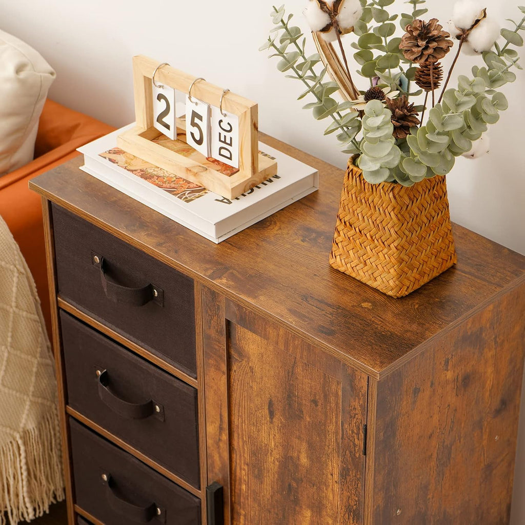 Rustic Brown Storage Cabinet with 4 Removable Drawers and 1 Door N366