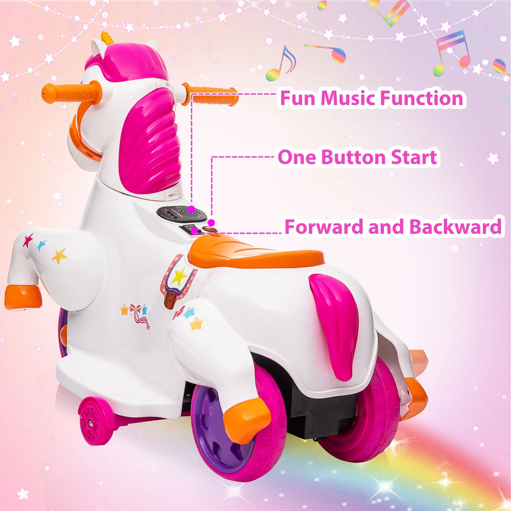 6V Unicorn Rocking Horse Toy Car with Music, Training Wheels L15891