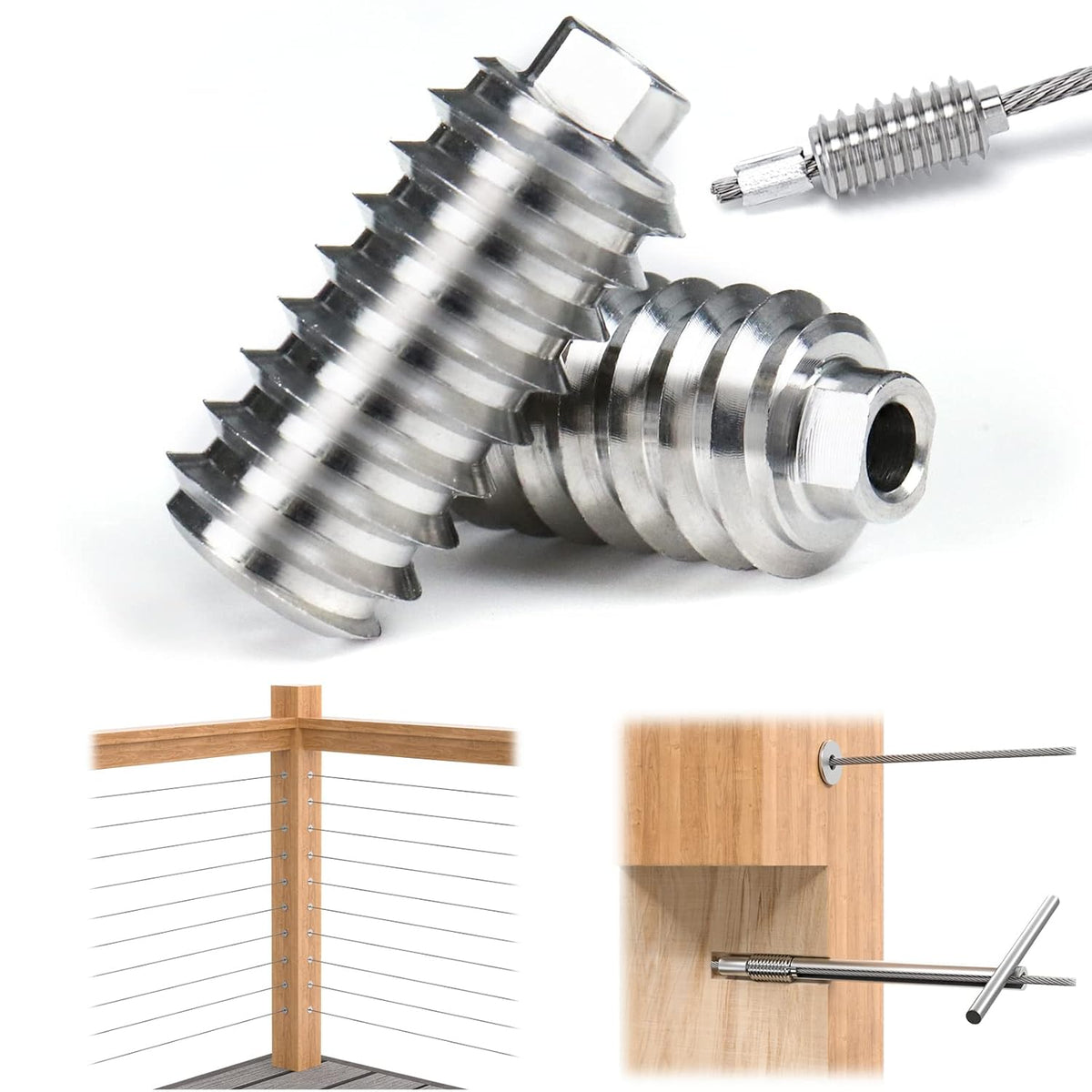 20Pack 1/8" Invisible Cable Railing Kit T316 Stainless Steel for Wood Posts Deck Stairs C164