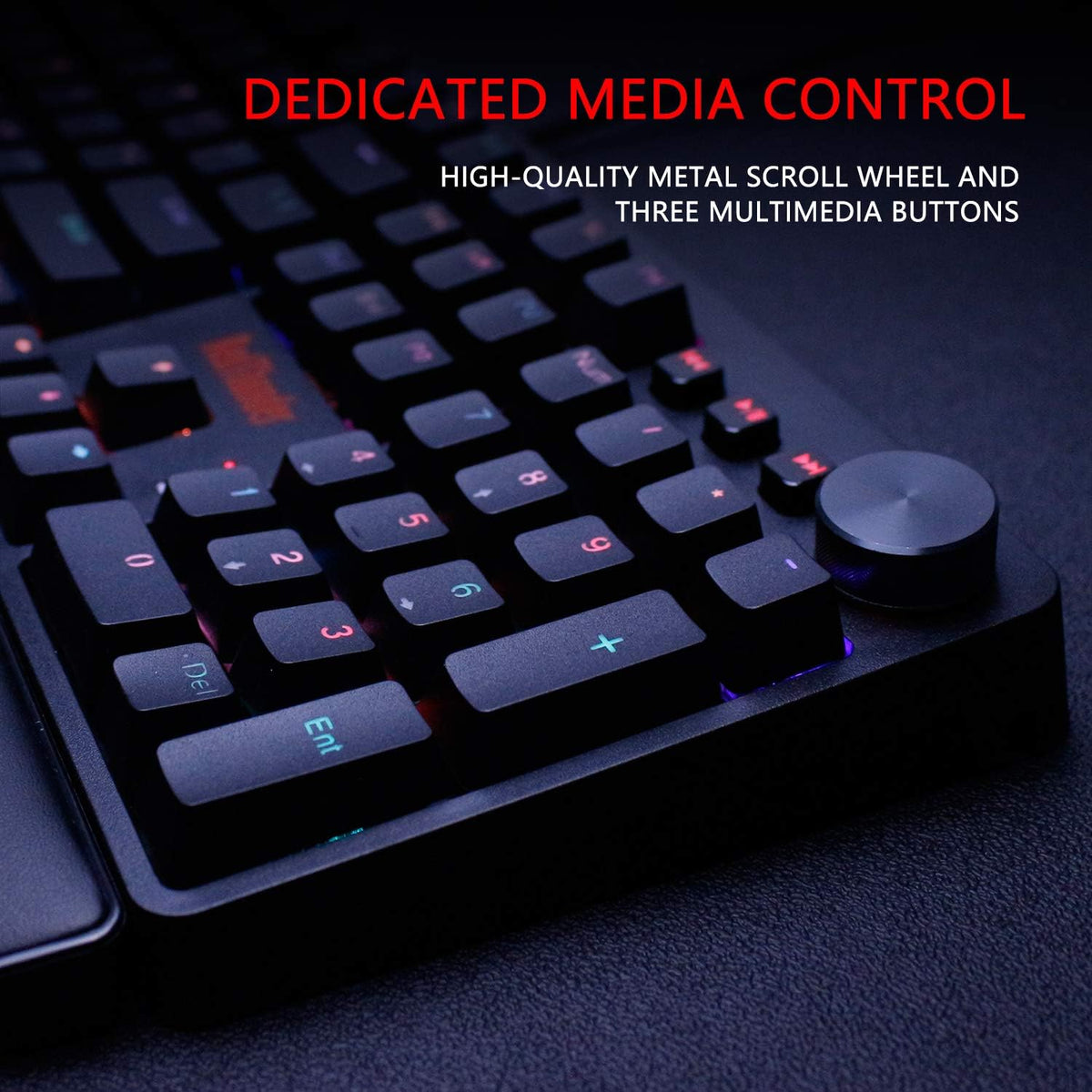 RedThunder K55 Mechanical Gaming Keyboard, Quiet Red Switch, Chroma RGB Lighting, Soft Leather Wrist-Rest, Standard Full Size Wired Keyboard with Dedicated Media Keys & Dial for PC M584