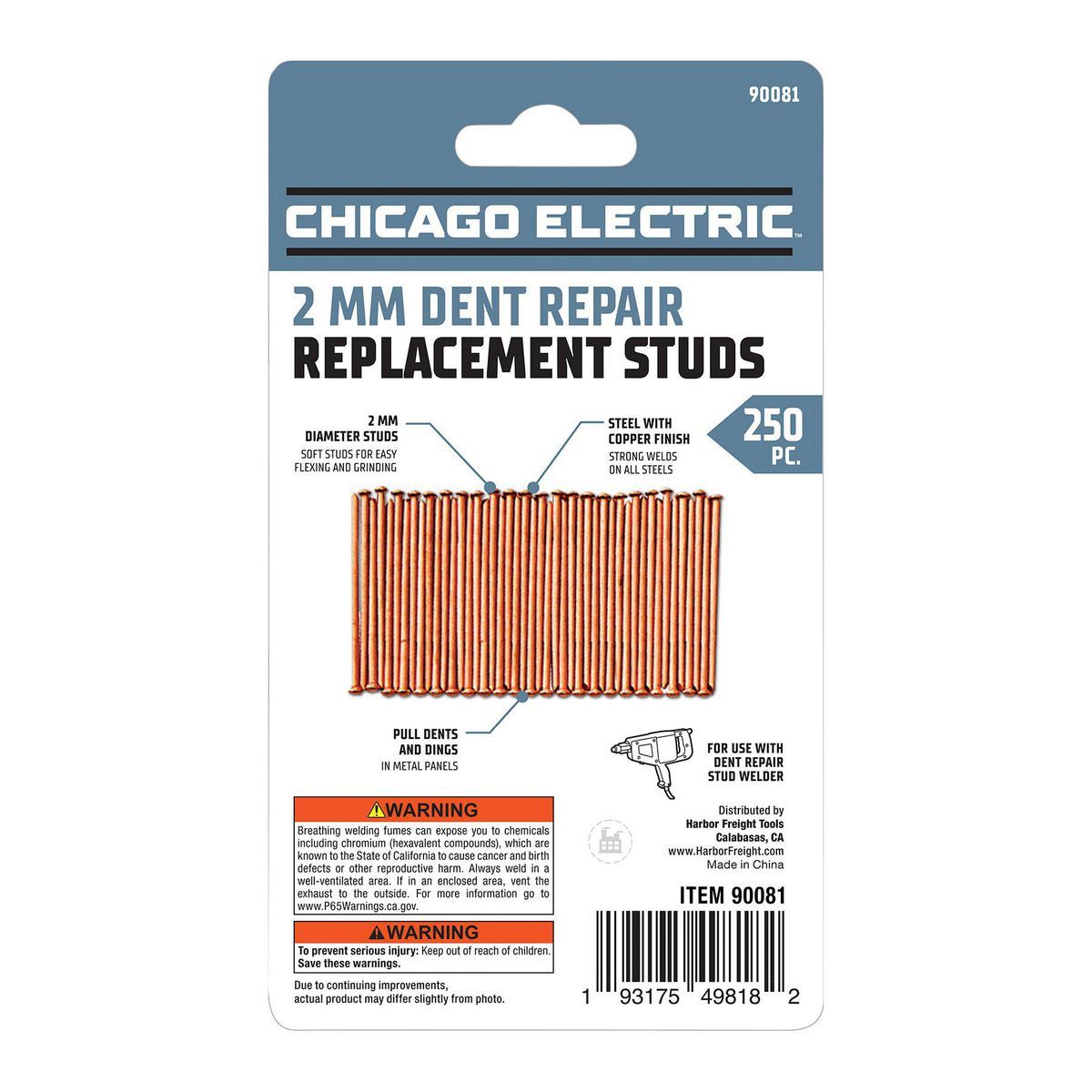 2mm 2 in. Welding Studs, 250 Piece U387