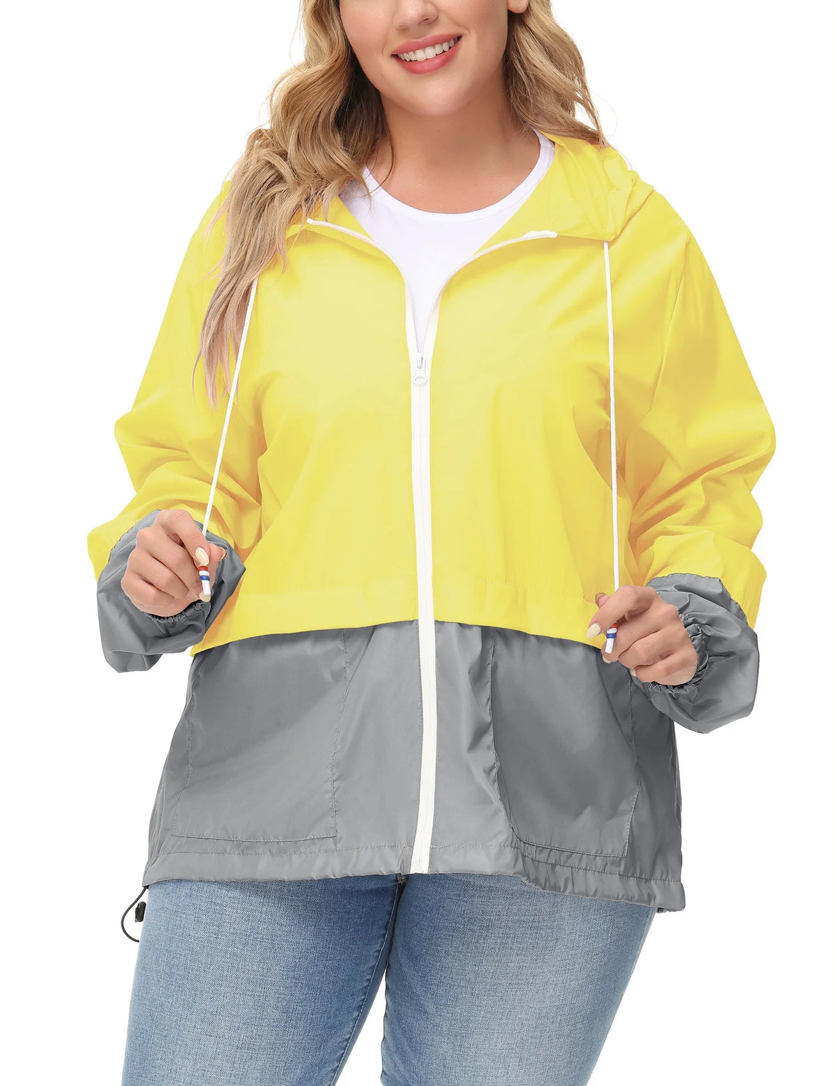 Plus Size Waterproof Hooded Rain Jacket U11304