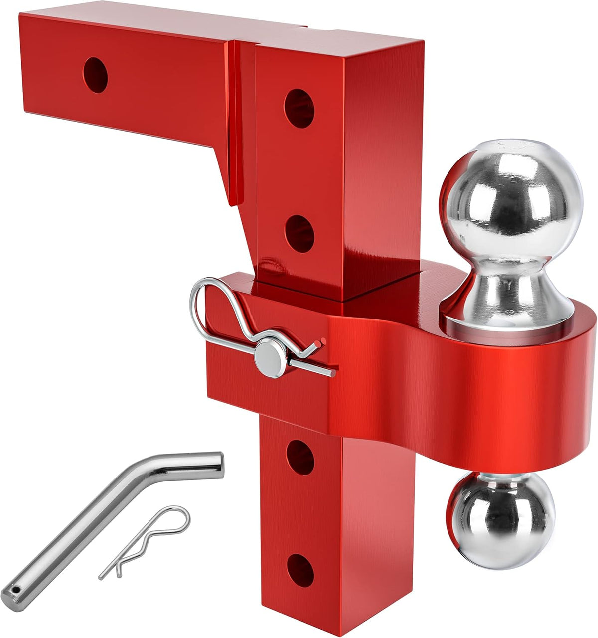 Adjustable Trailer Hitch Ball Mount, 2-Inch Receiver, 6-Inch Drop, Forged Aluminum Shank, 2'' & 2-5/16'' Combo Tow Balls, Stainless Steel Pins, Black T625