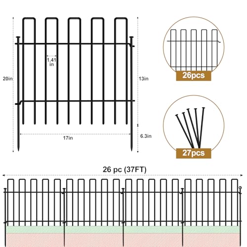 No Dig Animal Barrier Fence, 13in x 37ft Rustproof Metal Garden Edging Y3980