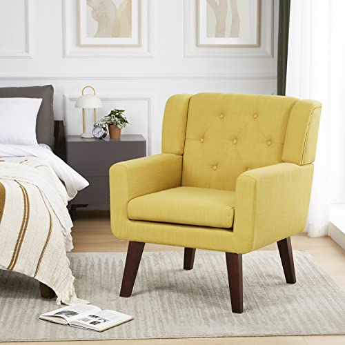 Beige Set of 2 Linen Fabric Button-Tufted Accent Chair C216