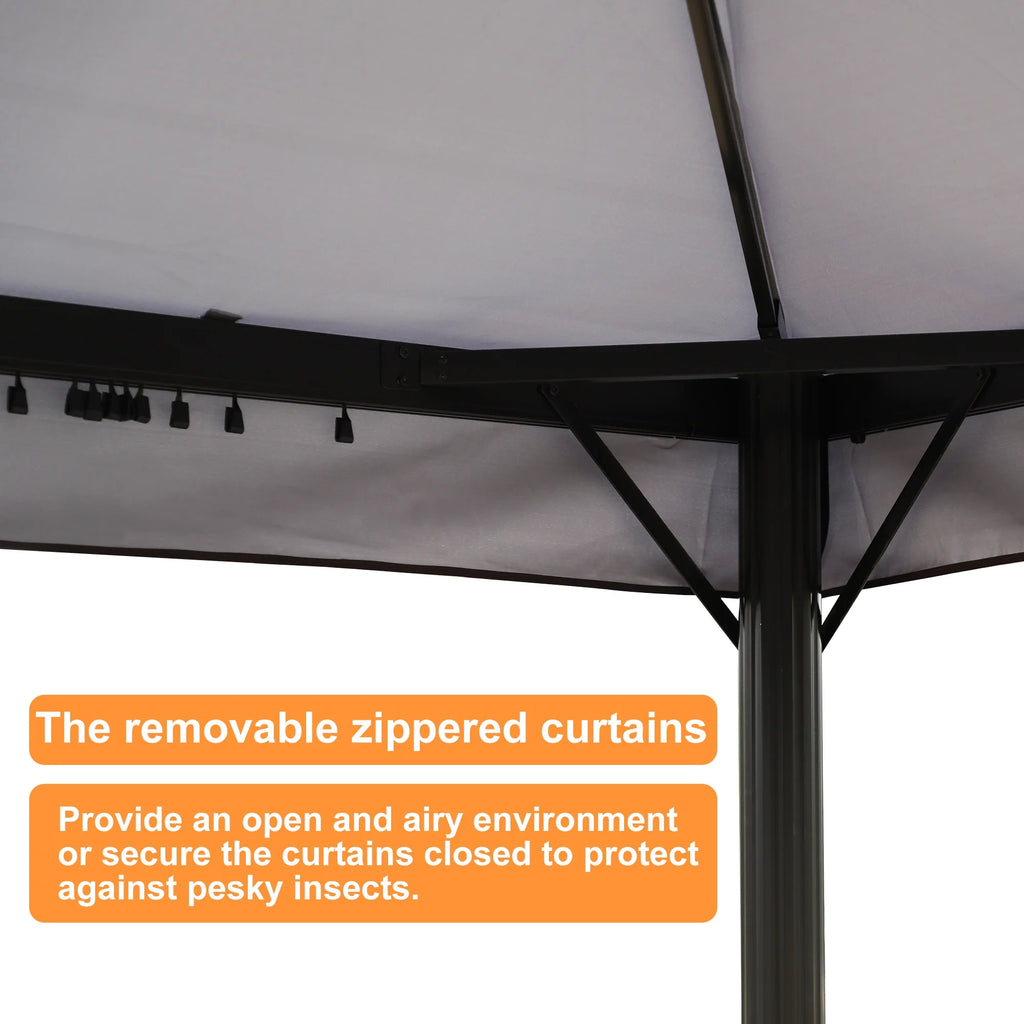 10'x13' Outdoor Double Vent Canopy Gazebo with Nettings and Curtains U39233