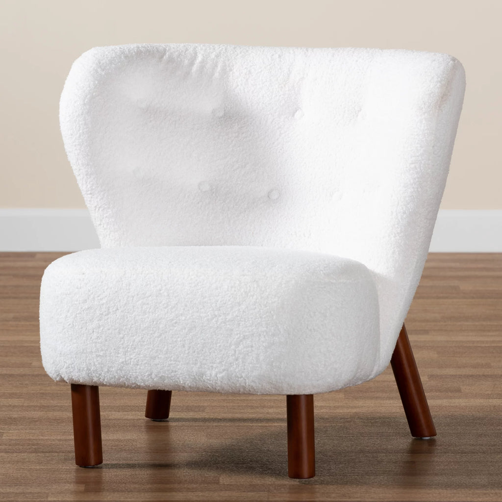 White Boucle Upholstered Wood Accent Chair Z169949