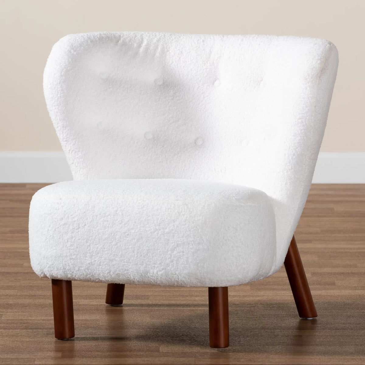 White Boucle Upholstered Wood Accent Chair Z169949