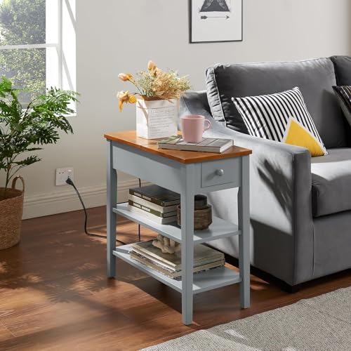 Gray Side Table with Charging Post and Storage Cabinet C8075