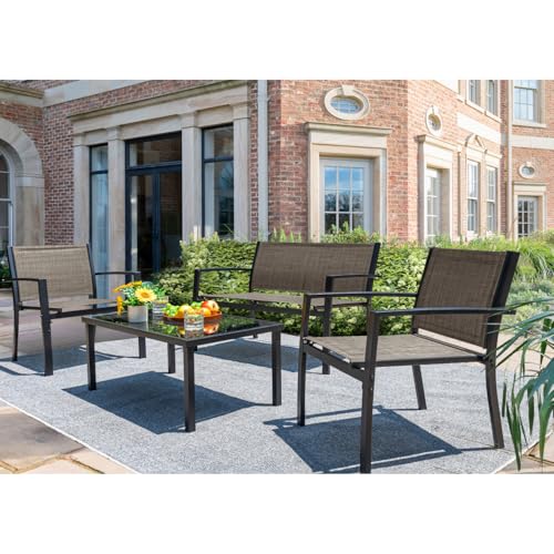 4 Pieces Patio Furniture Set with Glass Coffee Table S115