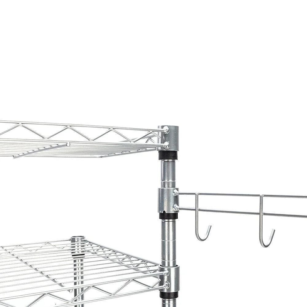 4-Tier Chrome Kitchen Storage Rack with Hanging Hooks Y778