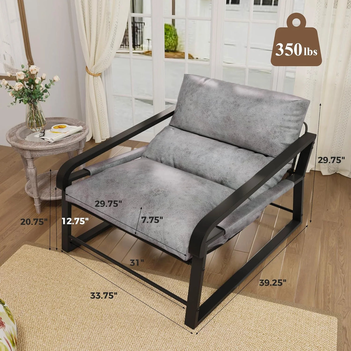 Oversized Upholstered Accent Chair with Wood Armrest, Grey B1922