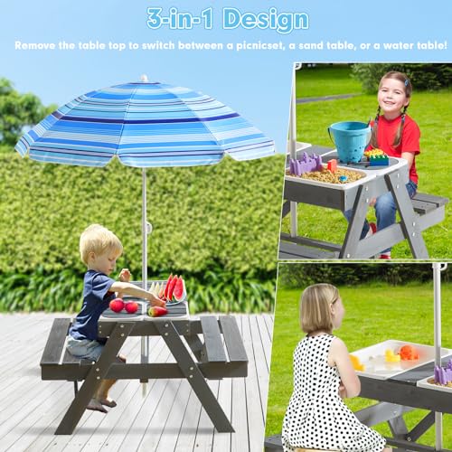 3-in-1 Kids Picnic Table with Umbrella T399
