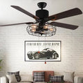 5 - Blade Caged Ceiling Fan with Remote Control and Light Kit W797