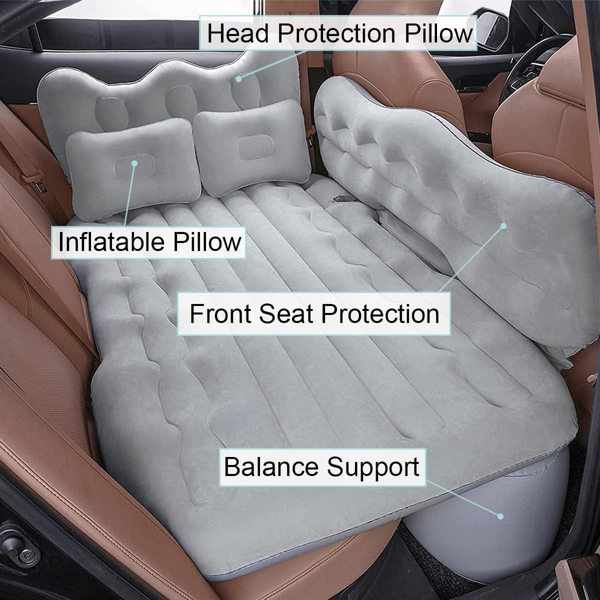 Car Air Mattress with Air Pump, Grey O70154