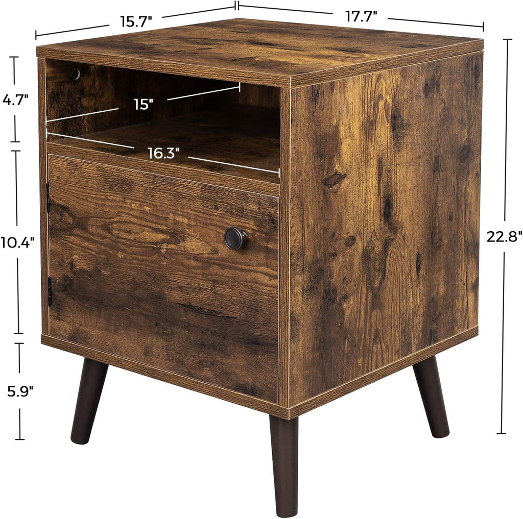 Rustic Brown Nightstand with Open Shelf and Cabinet F42603