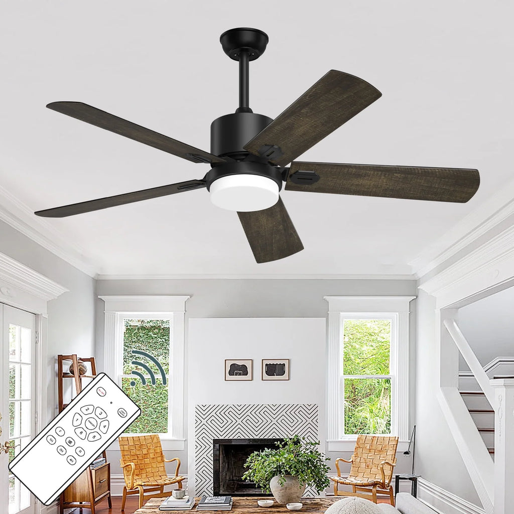 Ceiling Fan with Light and Remote Control, 52 '' 6-Speed Reversible 5 Wood Blades N97152