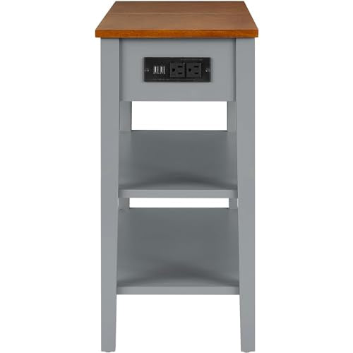 Gray Side Table with Charging Post and Storage Cabinet C8075