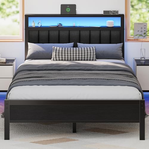 Full Size Bed Frame with Charging Station and LED Lights L186603